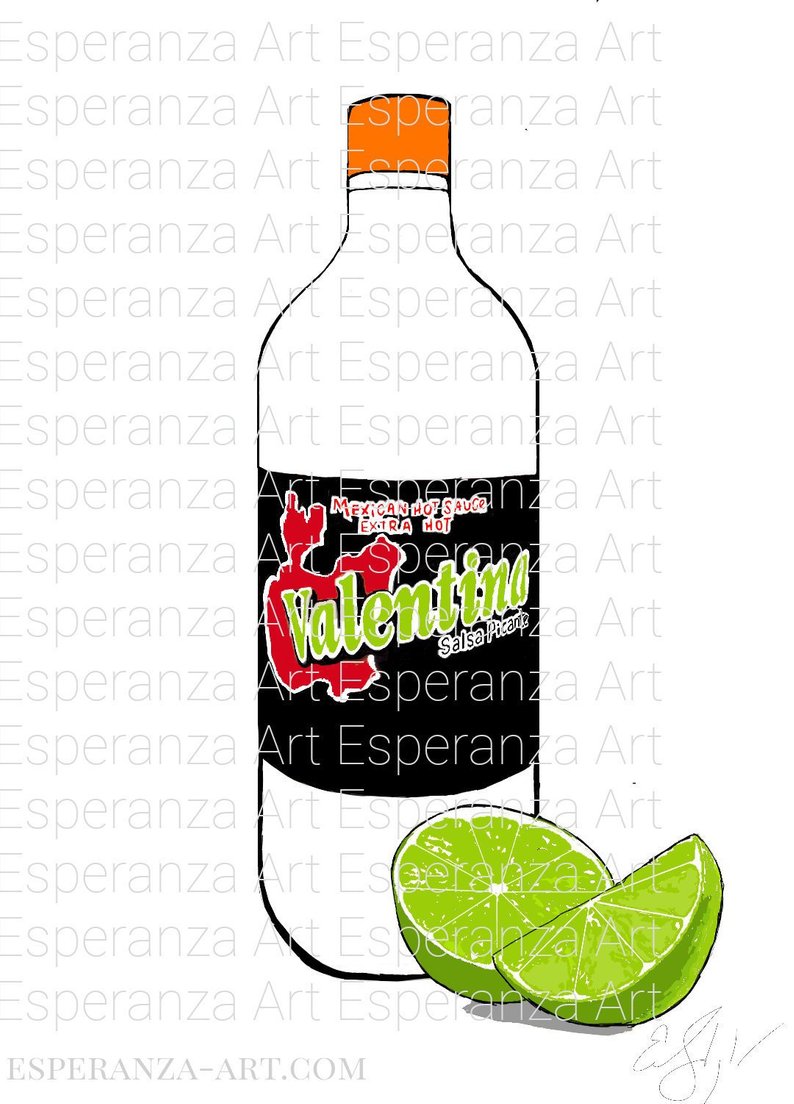 794x1104 Valentina Hot Sauce Digital Art Drawing Chile Lime Etsy