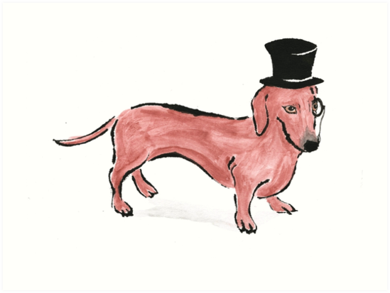 549x413 Watercolour And Stencil Print Sausage Dog With Top Hat And Monacle