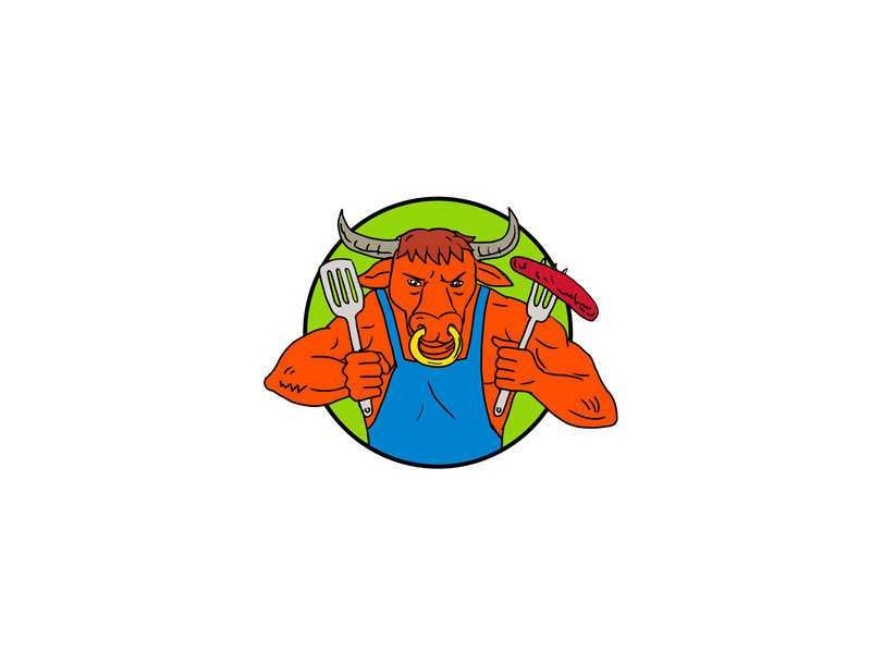 800x600 Bull Holding Barbecue Sausage Drawing Color