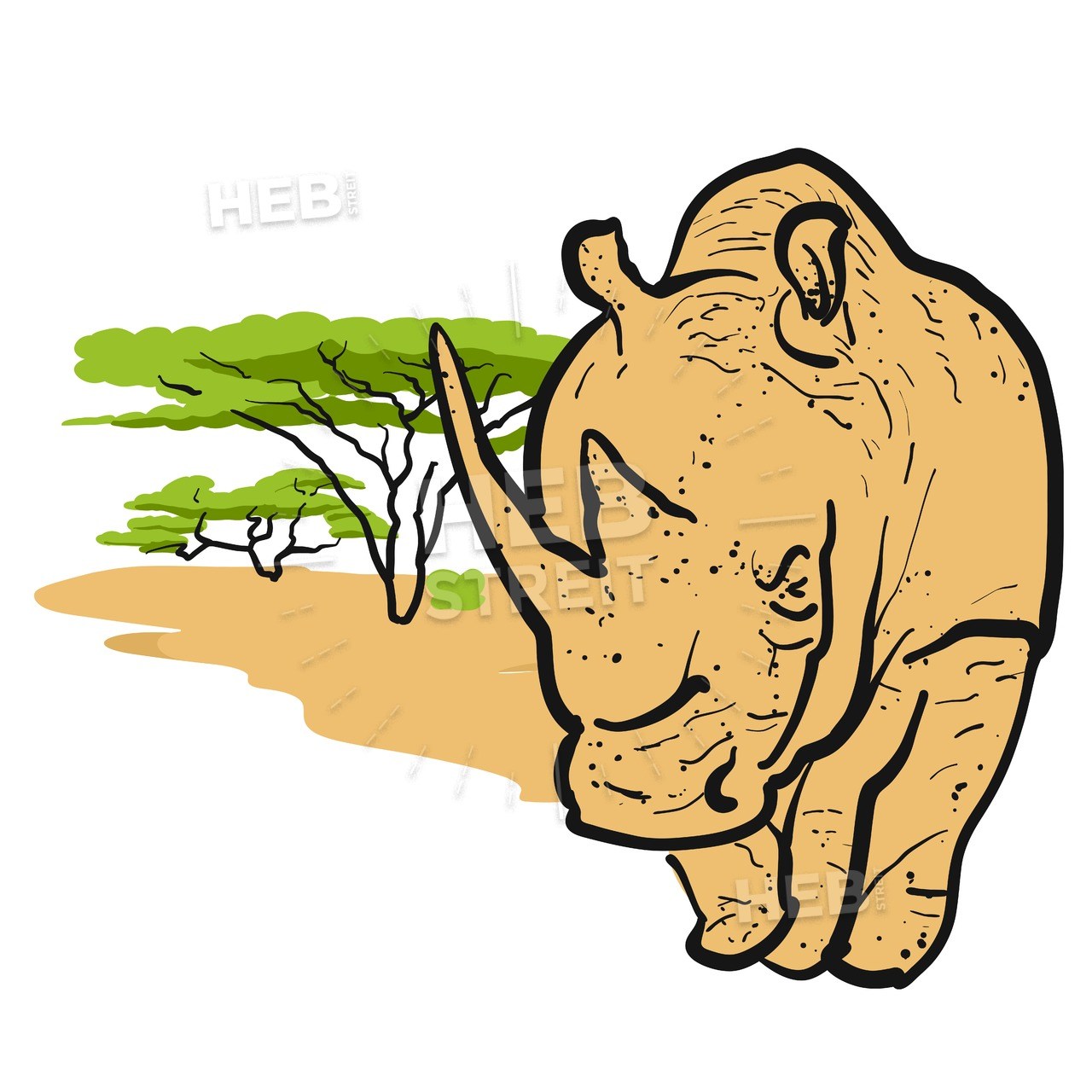 1280x1280 rhino in savannah card design hebstreit
