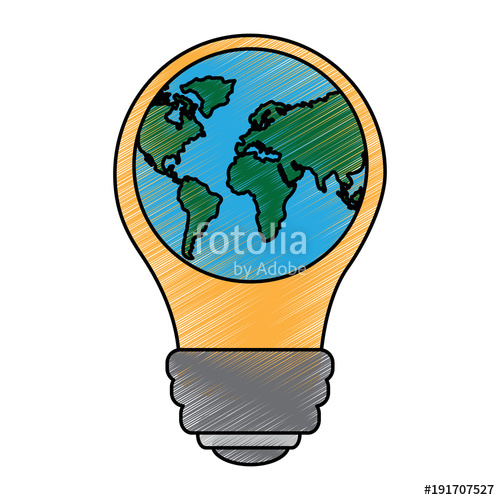 500x500 Light Bulb With Planet Earth Icon Ecology And Saving Energy Vector