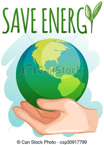 338x470 Save Energy Sign With Earth On Hand Illustration