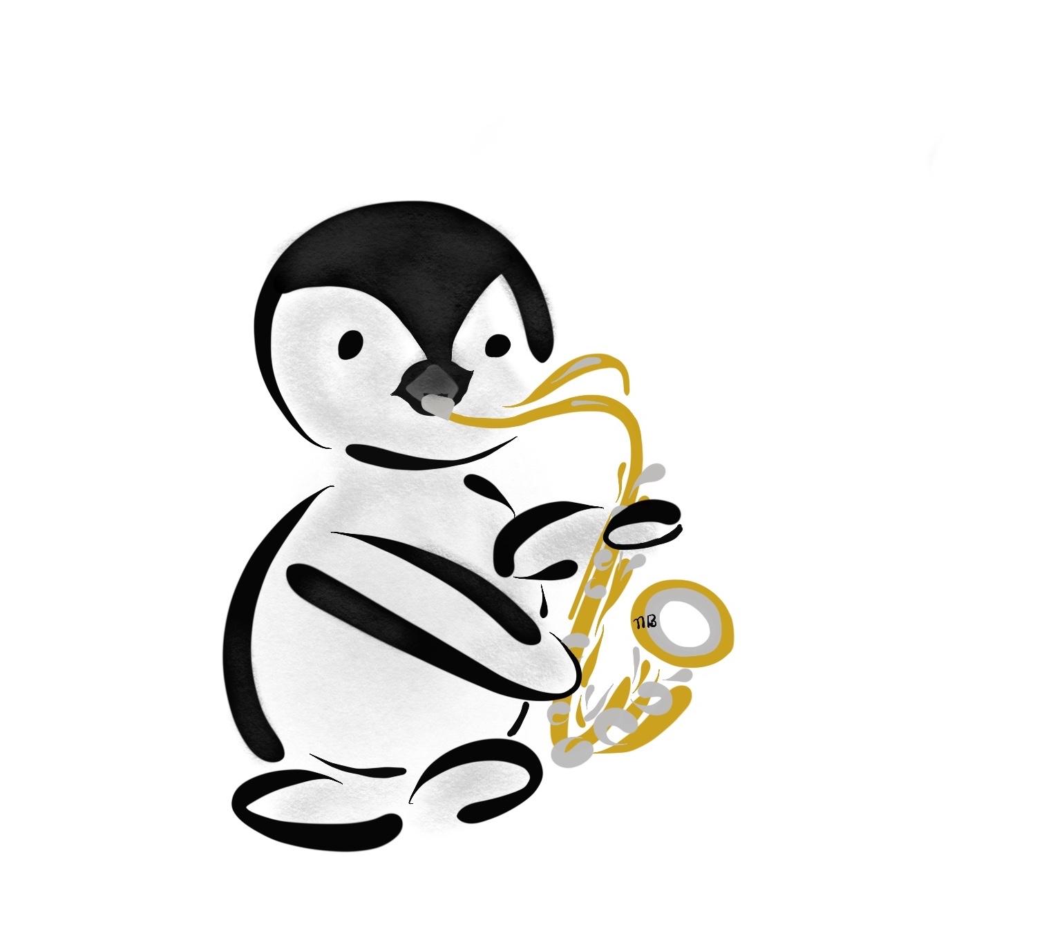 1511x1361 Penguin Playing Saxophone! Drawing