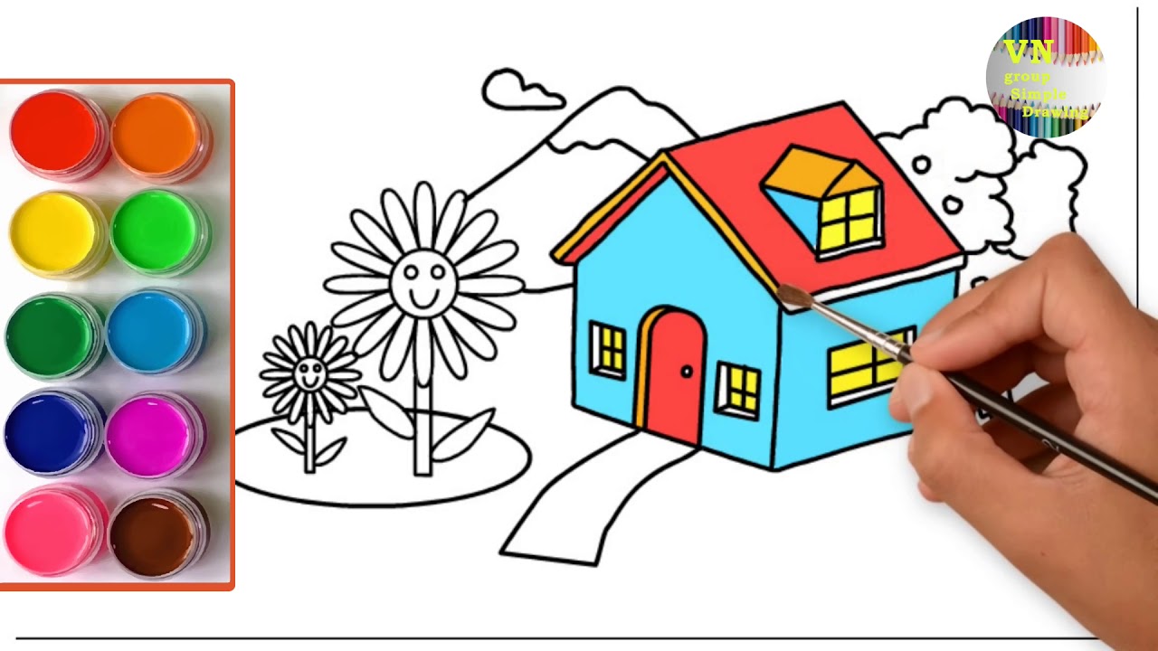 1280x720 Draw And Coloring The House With The Flowers