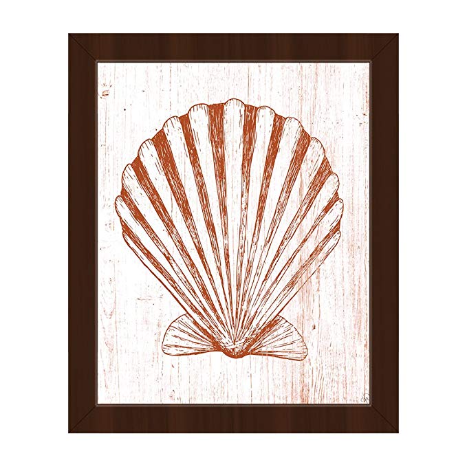 679x679 Seashell On Orange Nautical Line Drawing Of Scallop