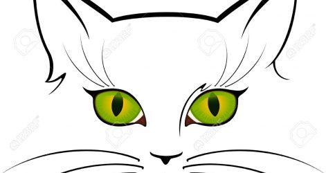471x250 Scary Cat Eyes Drawing With Big Green Makeup Coloring Outline