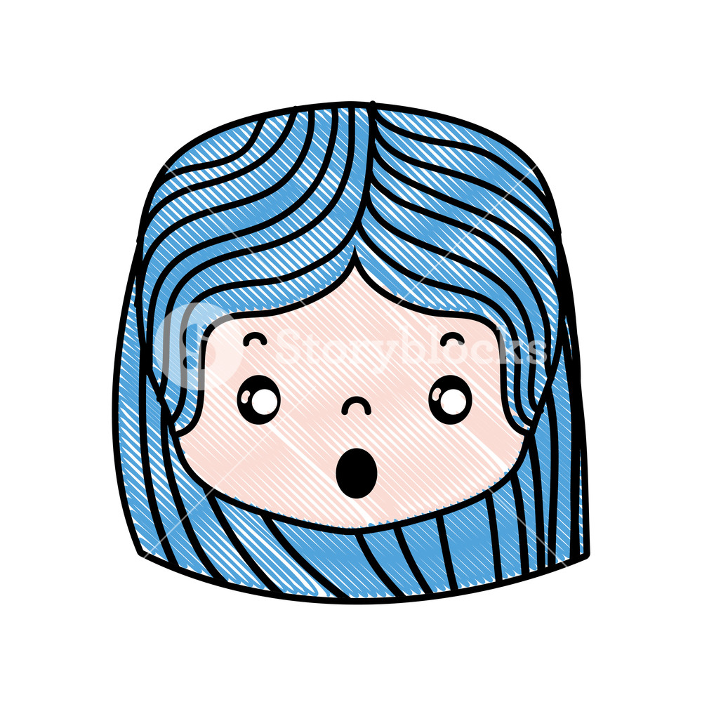 1000x1000 grated girl head with hairstyle and scared face vector