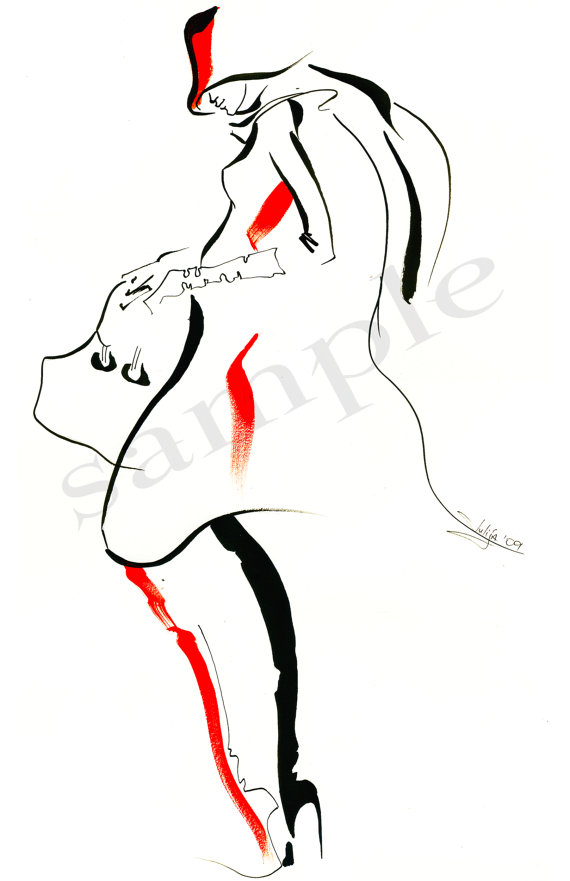 570x881 Ink And Watercolor Fashion Illustration Print Scarf Drawing