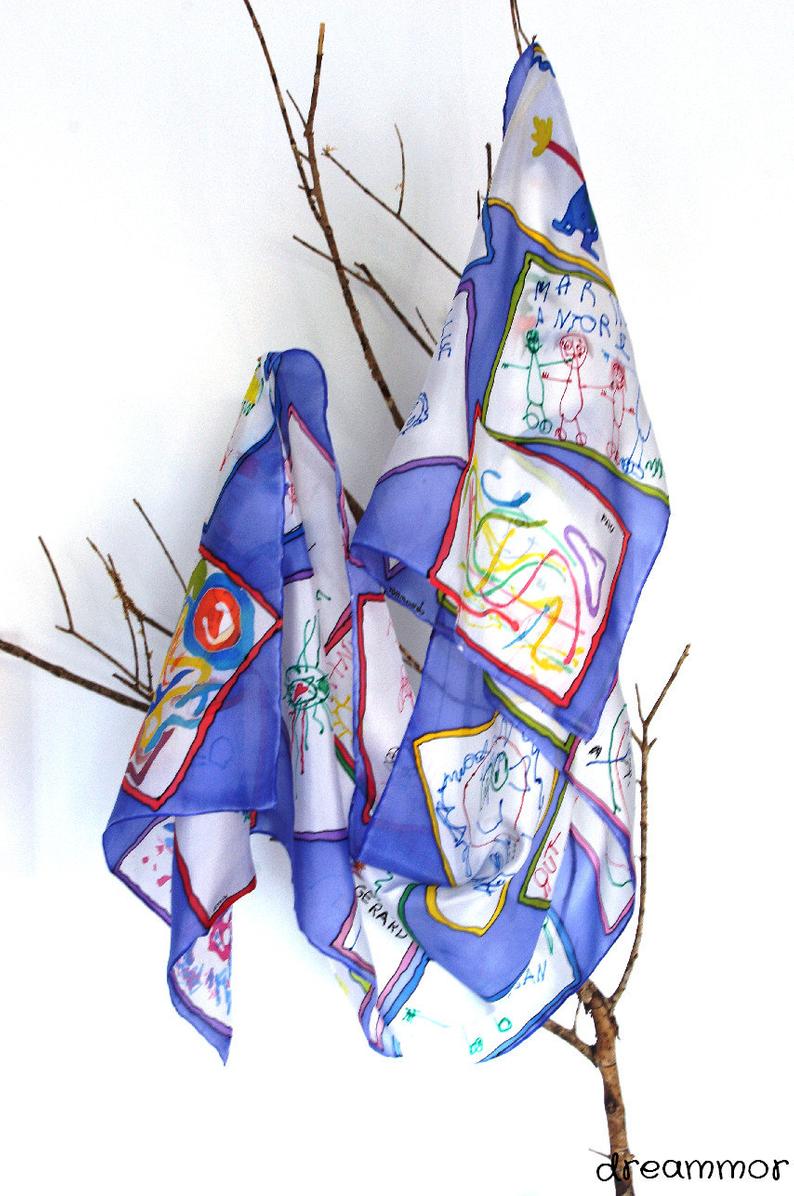 794x1196 your child's drawing on silk scarf handpainted silk etsy
