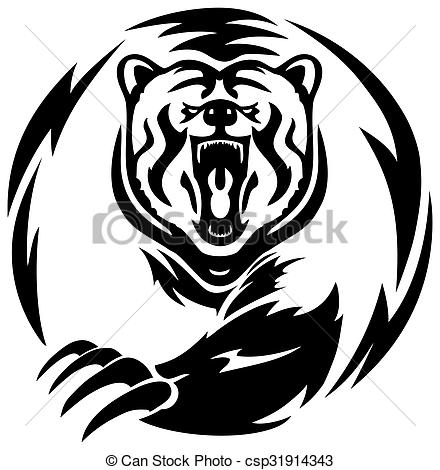 440x470 Big Bear Tattoo Illustration Of A Scary Bear Tatto Roaring