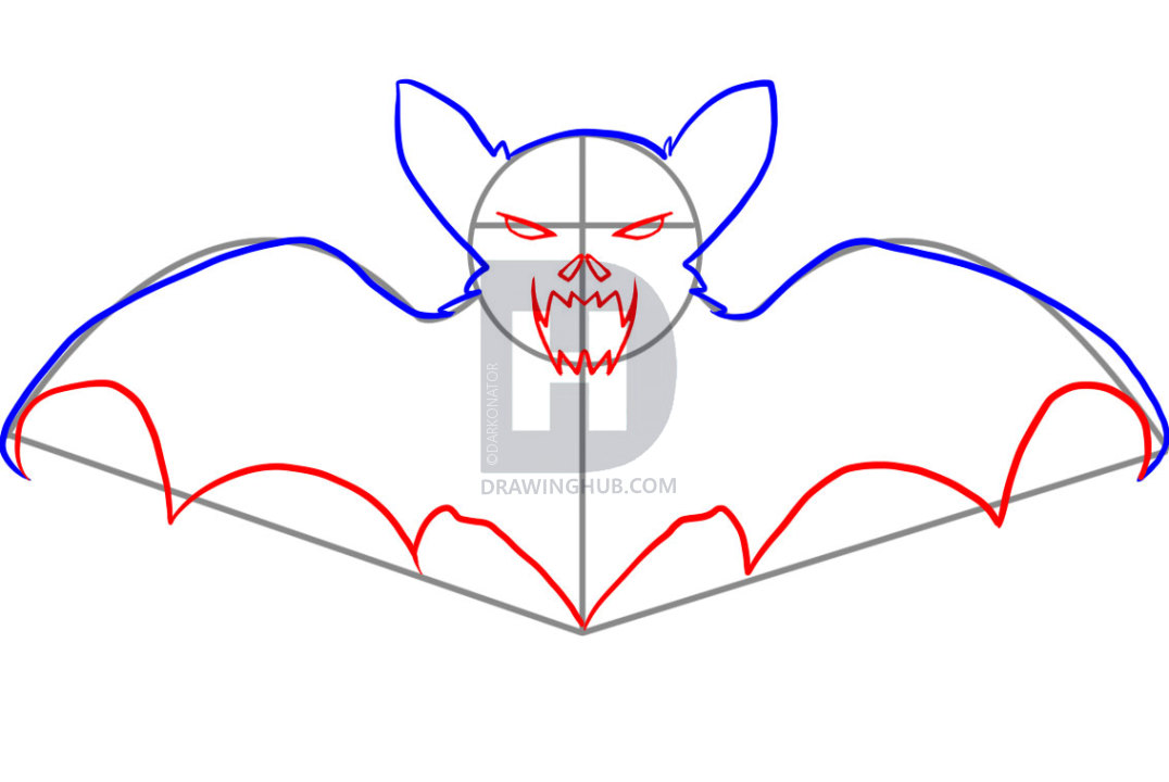 1076x720 How To Draw A Halloween Bat, Step