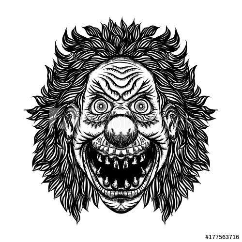 500x500 Scary Cartoon Clown Illustration Blackwork Adult Flesh Tattoo