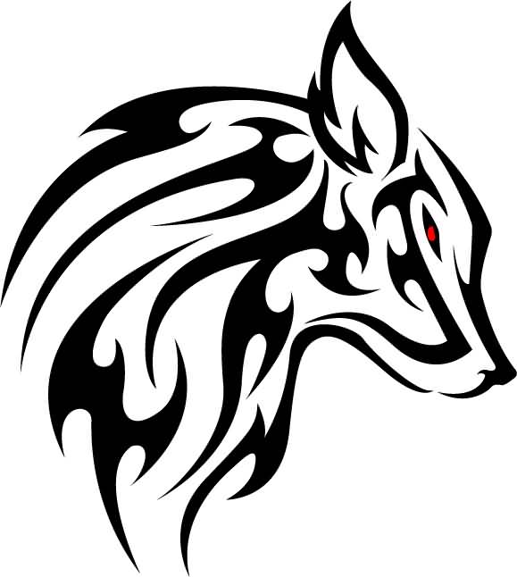 579x646 Red Scary Eye Wolf Tribal Stencil Face Tattoo