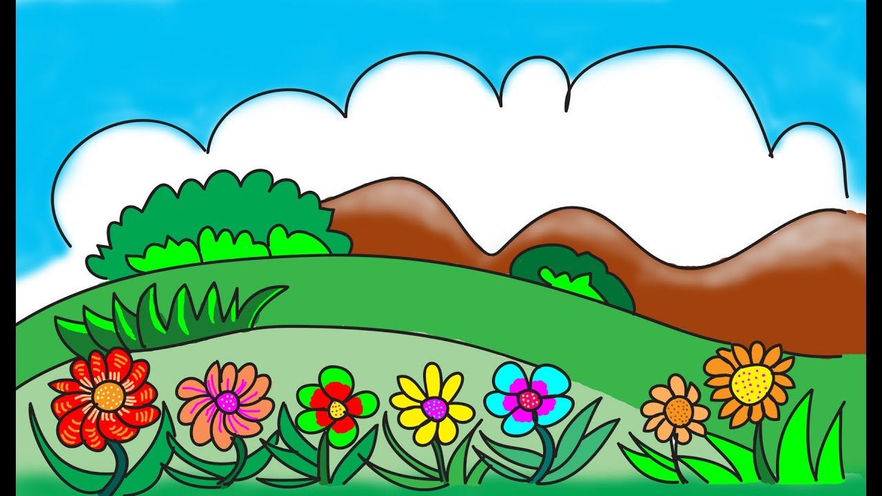 1280x720 How To Drawing Scenery Flower Drawing Color, Drawing For Kids