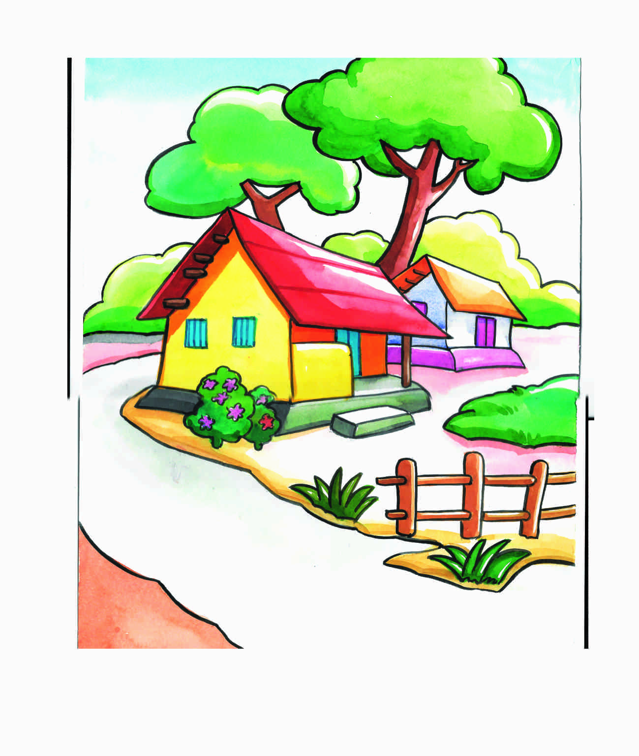 1299x1536 Kids Easy Watercolour Scenery Welcome To Chitralekha Art Book