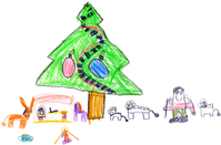 199x131 Free Kids Drawing Of Christmas Scenery Stock Photo