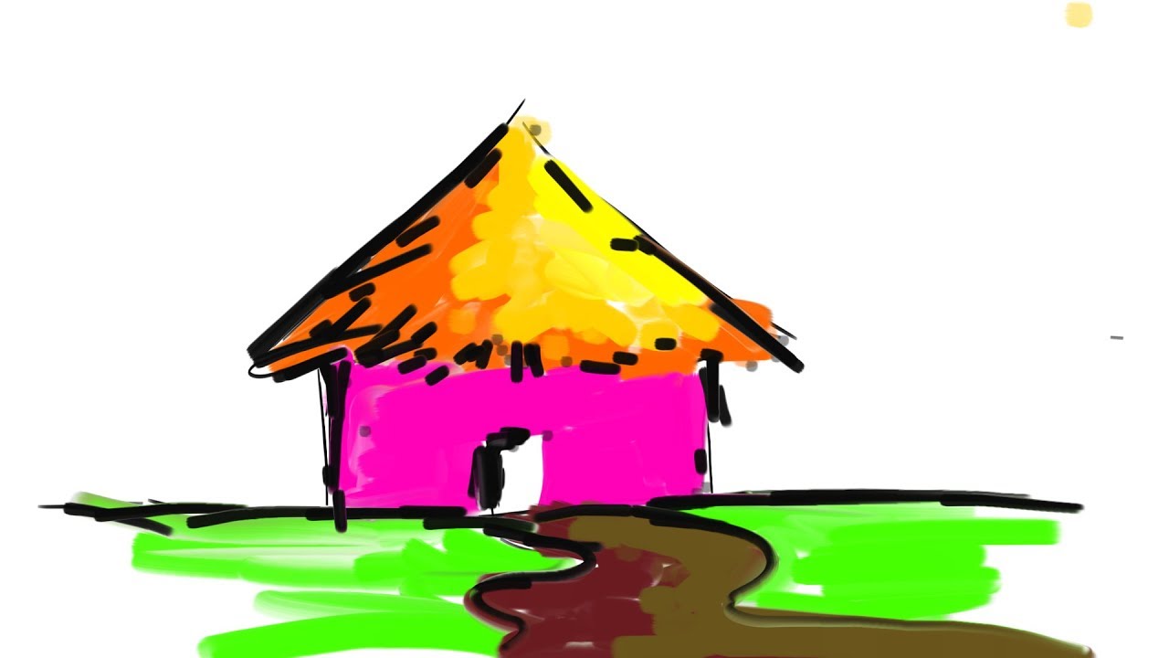 1280x720 How To Draw Home Scenery For Kids Kids Drawing Tutorial
