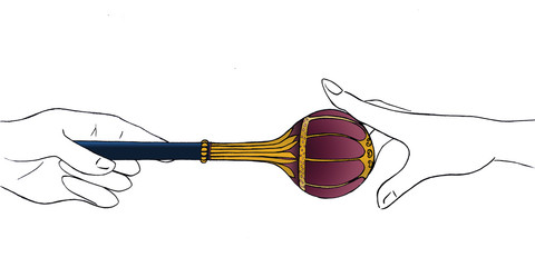 480x240 Hand Held Out Gold Scepter To The Other Hand Reach Touch It Bible