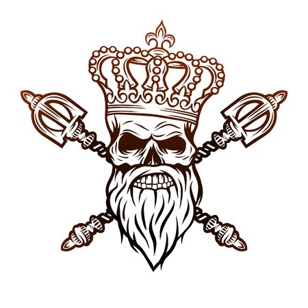 450x450 Skull Crown And Royal Scepter Line Art Style