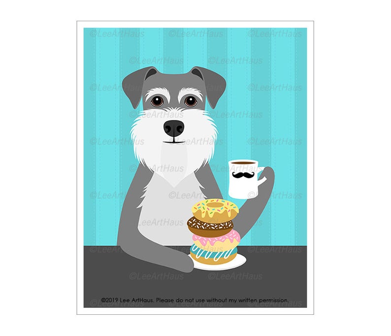 794x681 Dog Drawing Schnauzer Dog Eating Donut Wall Art Etsy