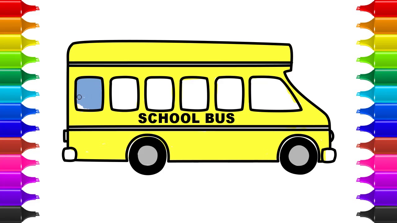 1280x720 How To Draw A School Bus Coloring School Drawings Kids