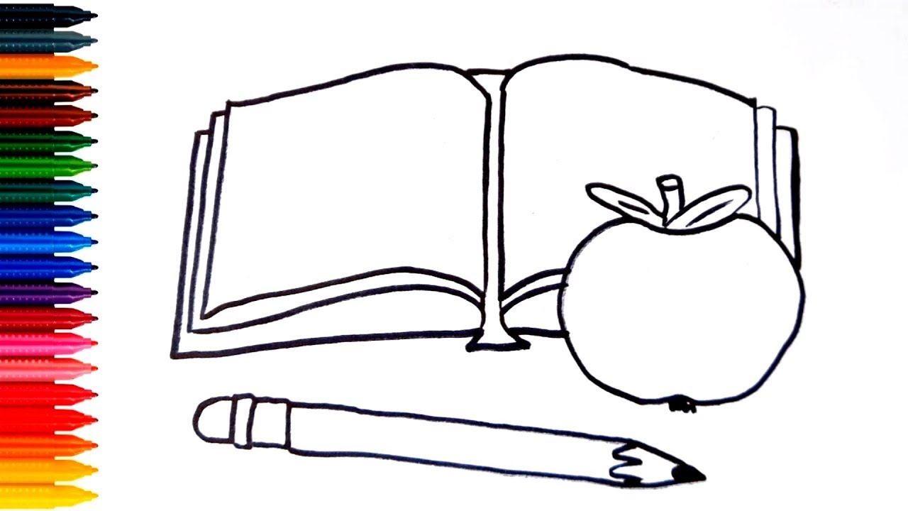1280x720 How To Draw An Apple, Pencil, Book For Kids Drawing Art School