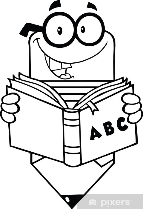 479x700 Outlined Smiling Pencil Teacher Character Reading A School Book