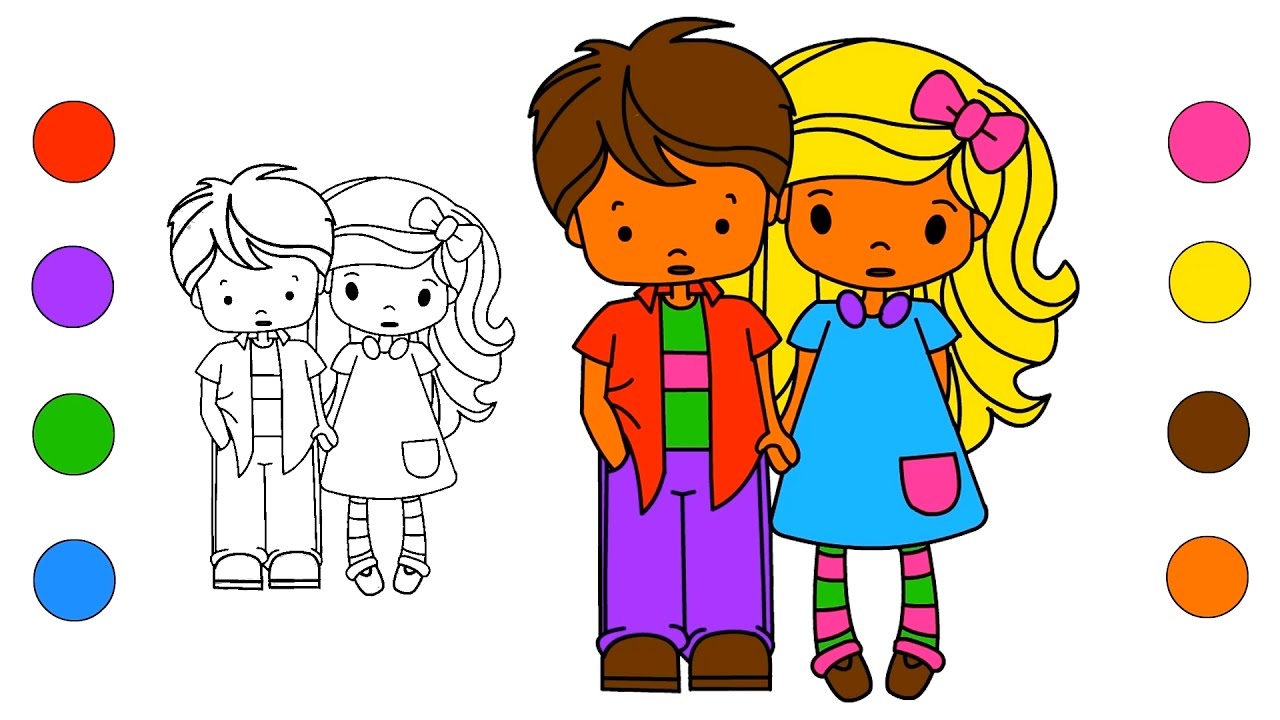 1280x720 School Girl And Boy Coloring Pages Coloring Book Drawing