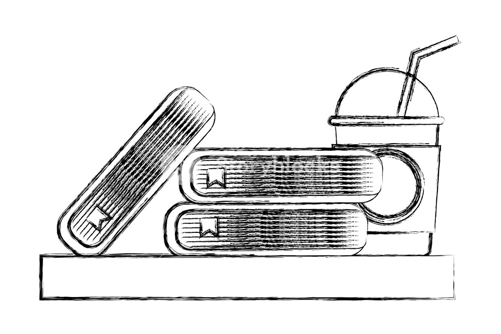 1000x667 School Books And Paper Coffee Cup Vector Illustration Sketch