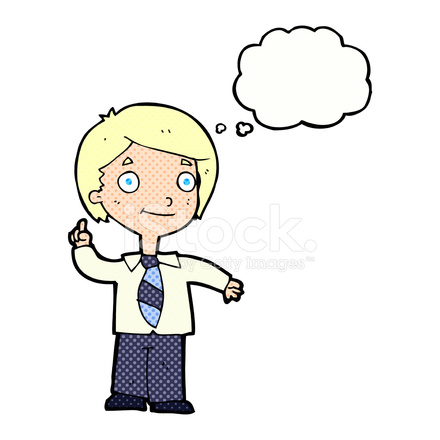 440x440 cartoon school boy answering question with thought bubble stock
