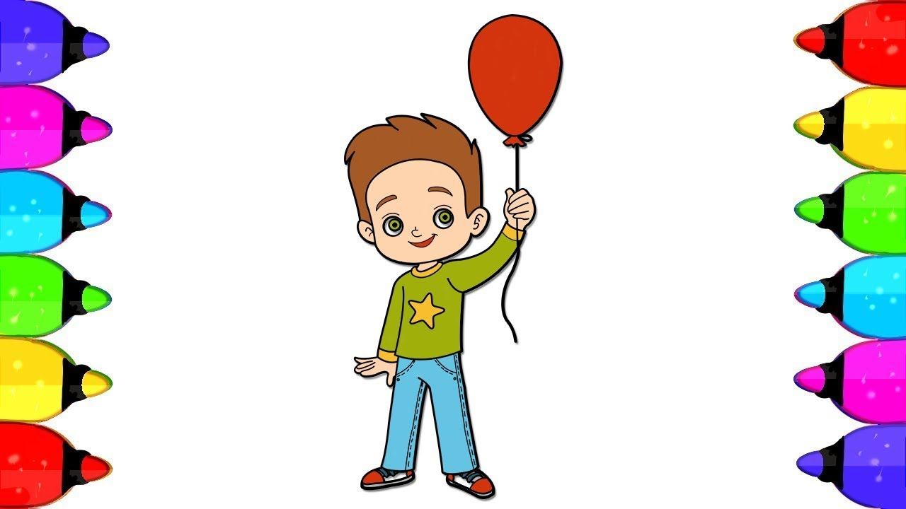 1280x720 School Boy Coloring Pages With Balloon Kids Drawing Video