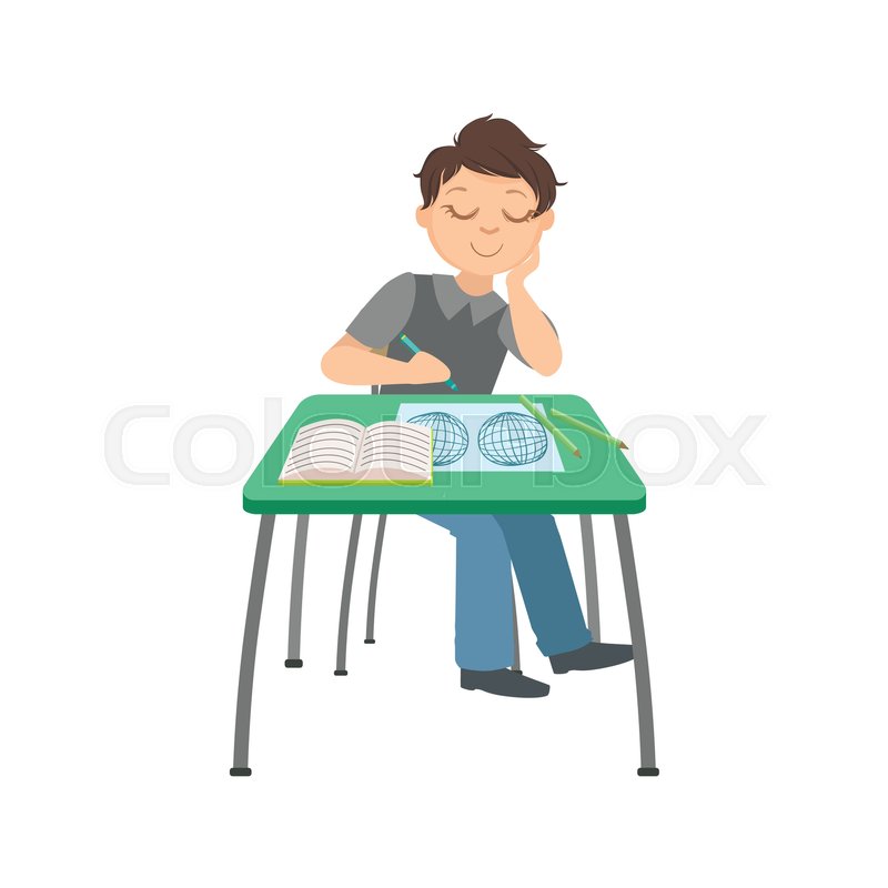 800x800 Schoolboy Sitting Behind The Desk In Stock Vector Colourbox