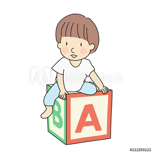 500x500 Vector Illustration Of One Little Kid Sitting On Abc Alphabet