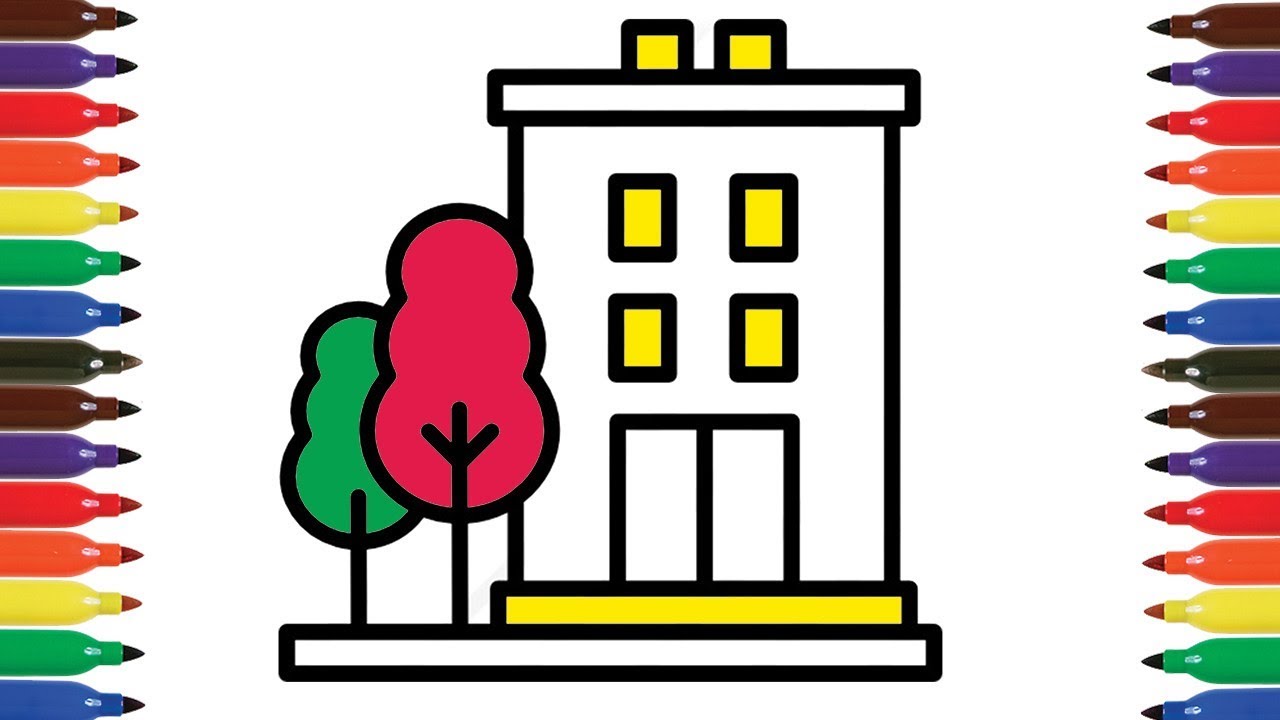 1280x720 School Building Coloring And Drawing For Kids Fun Coloring Book