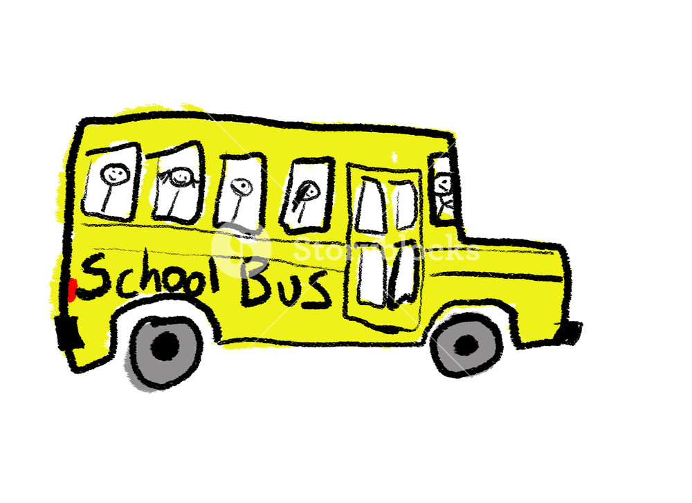 1000x727 A Childlike Drawing Of A School Bus Full Of Kids Royalty Free