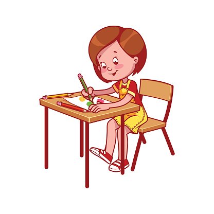 416x416 School Girl At A School Desk Drawing With Premium Clipart