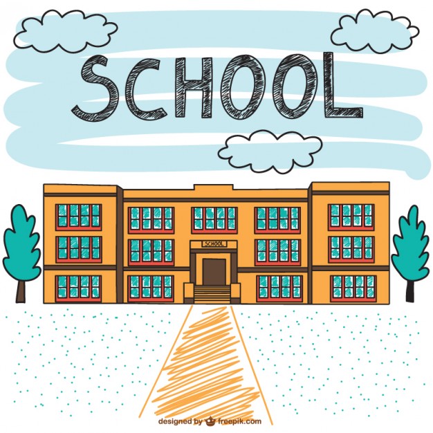 626x626 School Building Hand Drawn Scene Vector Free Download