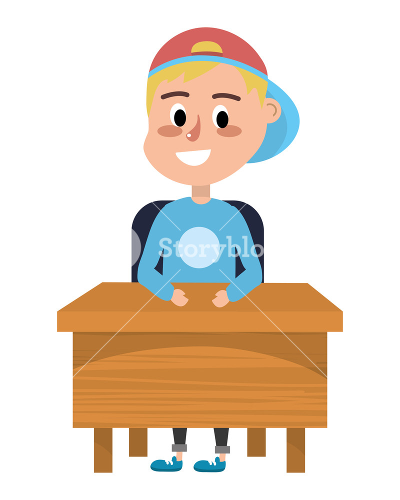 800x1000 Elementary School Student Boy On Desk With Cap Cartoon Vector
