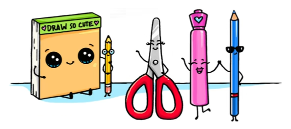 581x259 School Supplies Artdrawings Kawaii Drawings, Kawaii Art, Cute