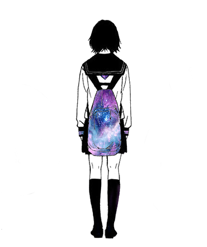426x509 anime school girl carrying a galaxy pattern bag animemanga