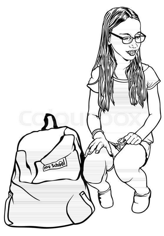 557x800 Sitting Young School Girl With Stock Vector Colourbox