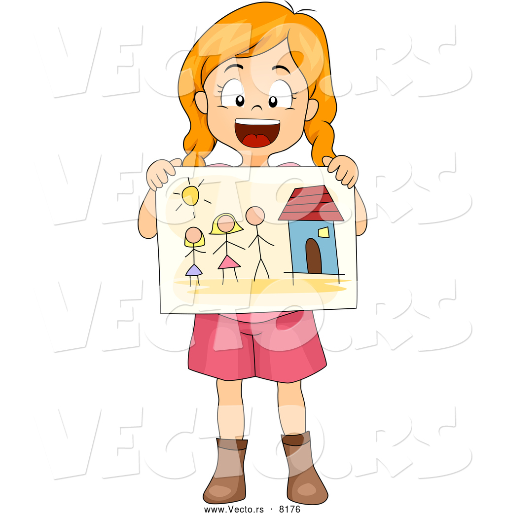 1024x1044 Vector Of A Happy Cartoon School Girl Sharing A Drawing Of Her