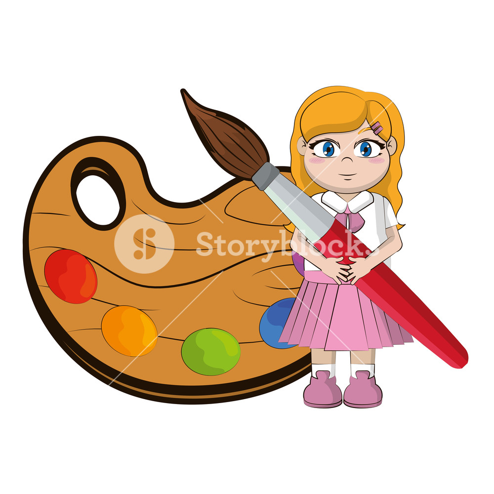 1000x1000 Elementary School Girl Body Cartoon Vector Illustration Graphic