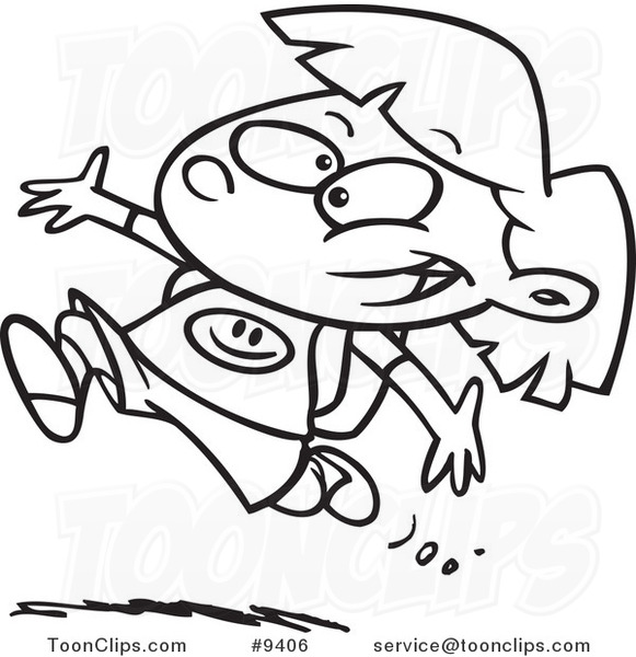 581x600 Cartoon Black And White Line Drawing Of An Excited School Girl