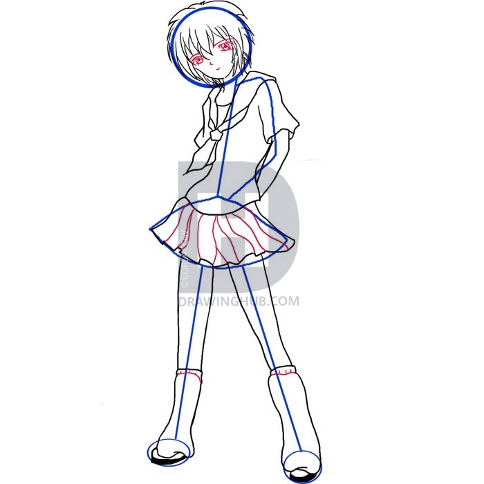 700x700 How To Draw A Anime School Girl, Step
