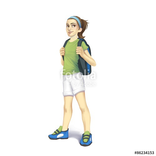 500x500 Digital Drawing Or Painting Of Young Girl With Backpack Of School