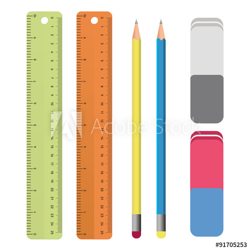 500x500 Set Of Stationery Tools Outlines Ruler, Pencil, Eraser School