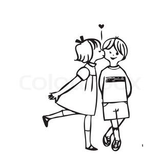320x320 Cute School Uniform Boy And Girl Sketch Background Vector