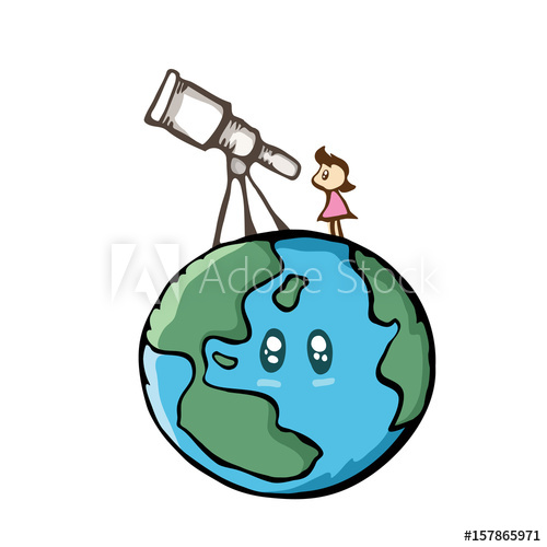 500x500 Girl Looking The Sky With Telescope On The Earth Cute Cartoon