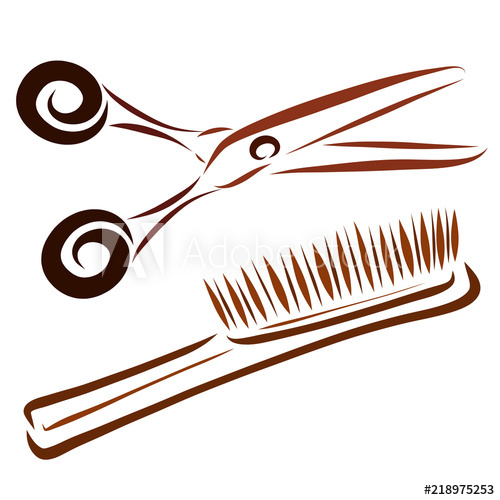 500x500 Scissors And Comb, Drawing In Smooth Lines